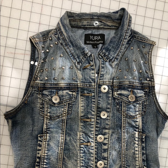 Denim Vest with Spike Detail - Picture 2 of 5